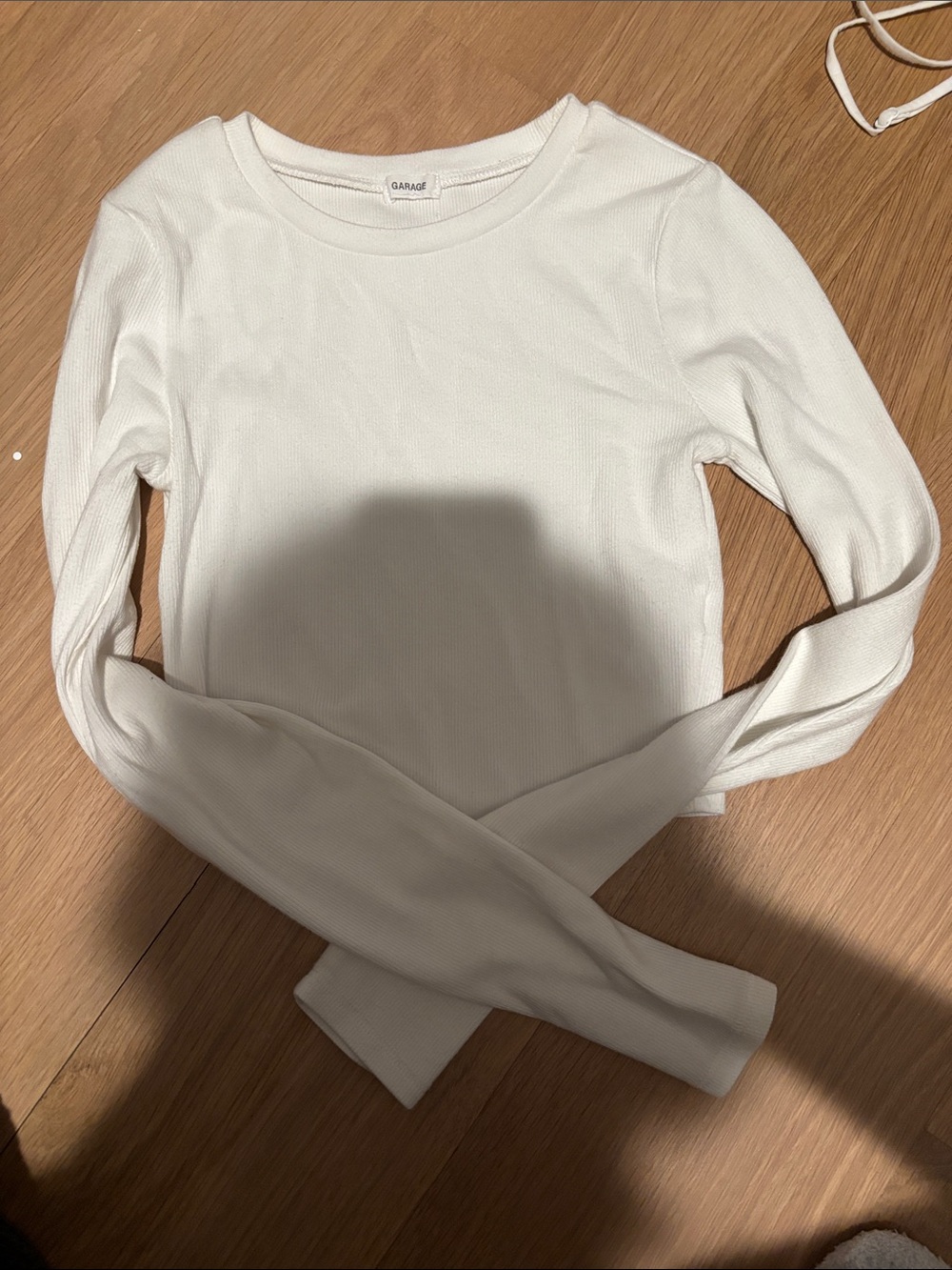 Garage White Ribbed Long Sleeve Crew Tee
